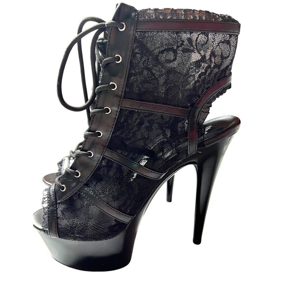Black Lace Stiletto High Heel Platform Ankle Boots by Lapdance 6in Heels - Picture 5 of 5